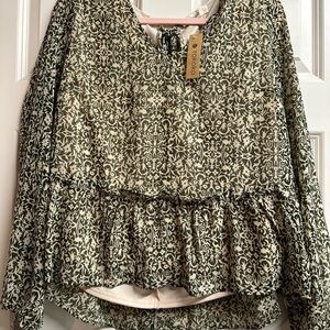 Rokoko Elegant olive green and Cream Blouse